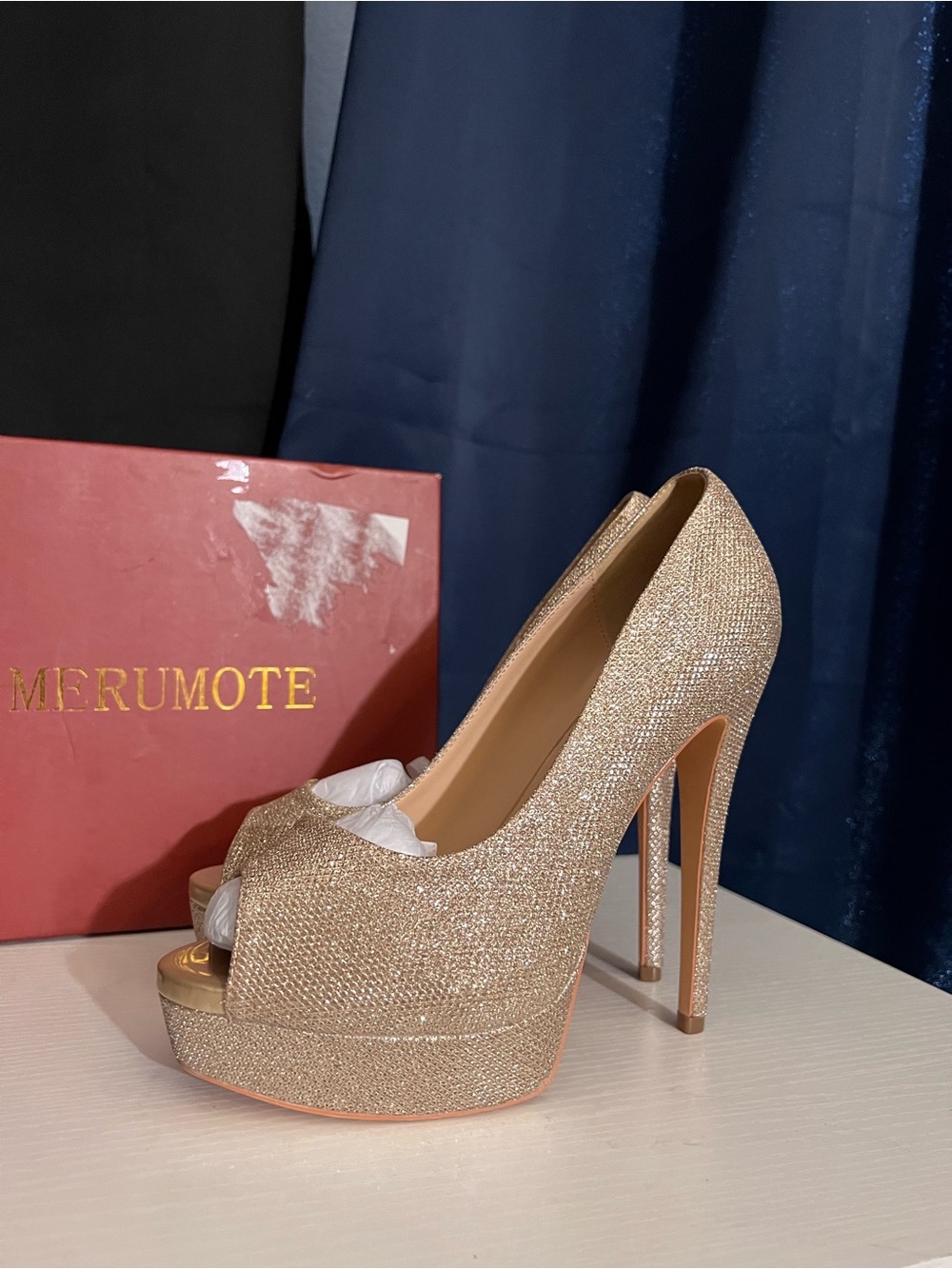 Merumote Glitter Platform Peep Toe Stiletto Heels Women’s Size 8.5 - Picture 3 of 8